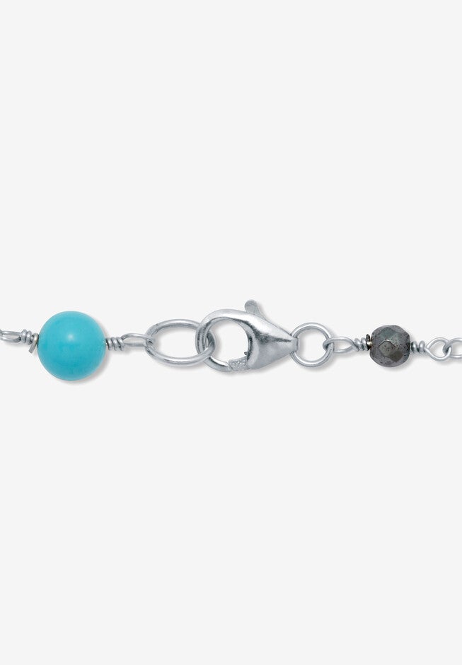 Genuine Turquoise And Crystal Silvertone Beaded Drop Necklace 36-Inch, , on-hover image number null