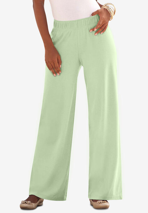 Wide-Leg Soft Knit Pant, GREEN MINT, hi-res image number null