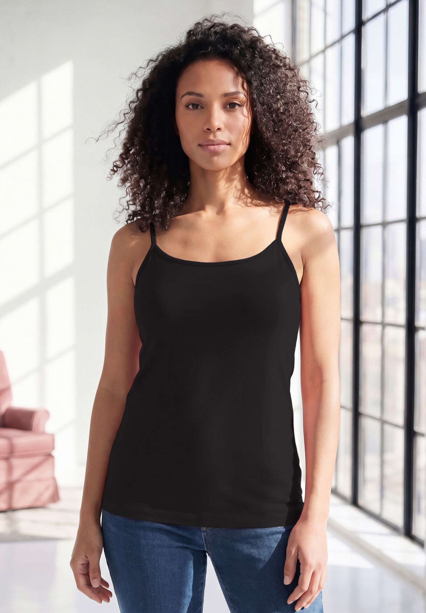 Plus Size Adjustable Strap Cami with Built-In Shelf Bra