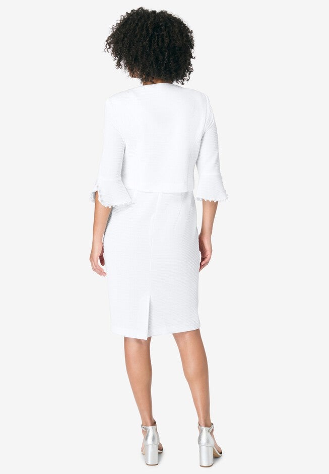 Pearl-Detail Dress and Jacket, WHITE, on-hover image number null