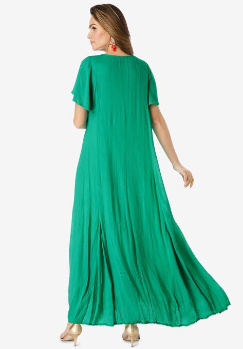 A-Line Embroidered Crinkle Maxi, , on-hover image number null