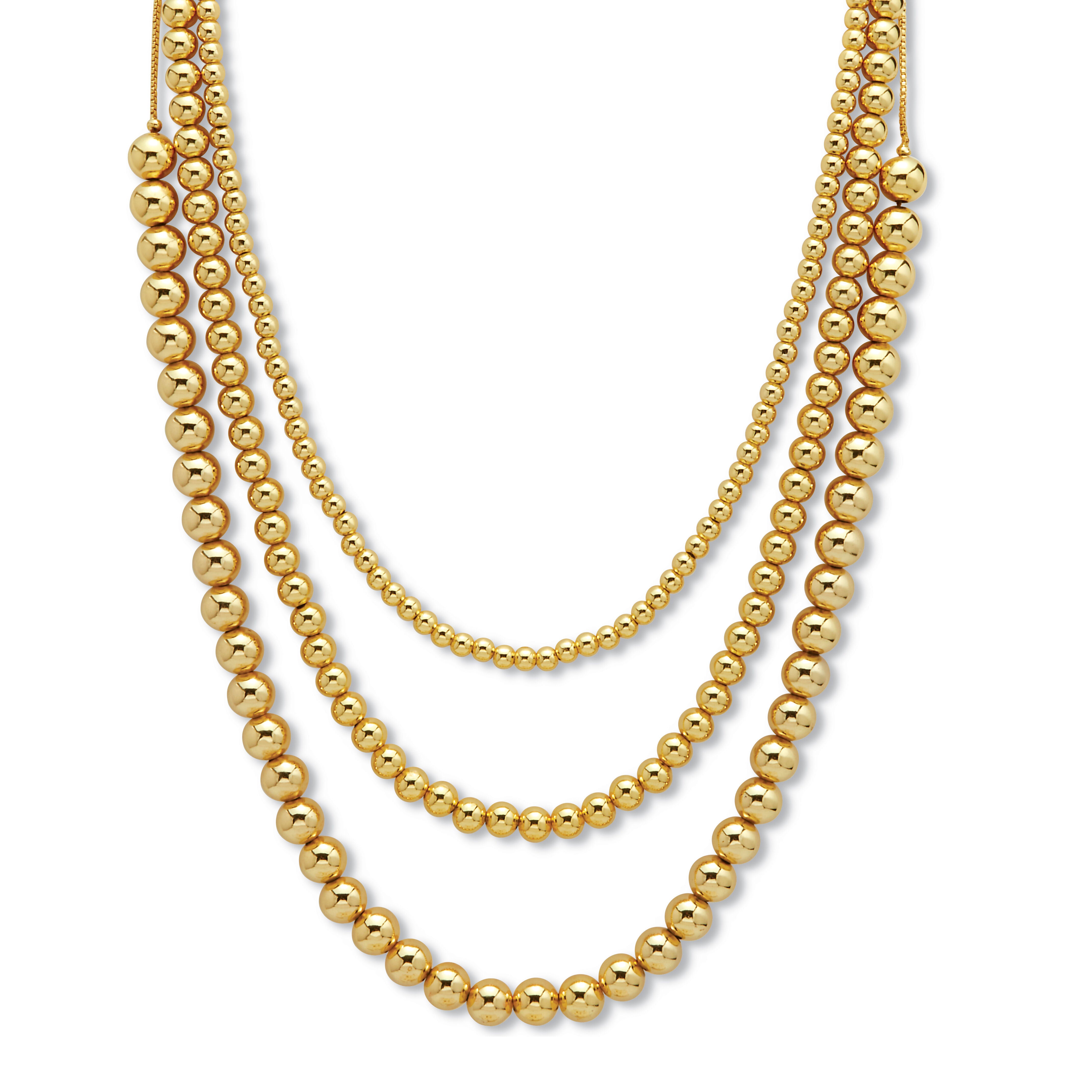 Goldtone Ball Bead Necklaces 24-inch, 3-Piece Set, GOLD, hi-res image number 0