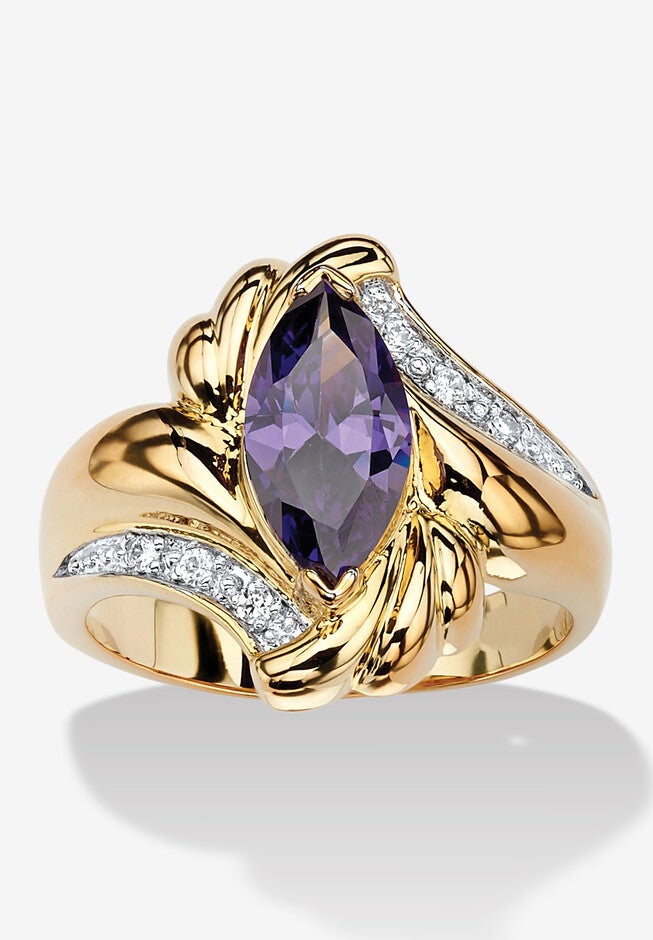 2.05 Tcw Marquise-Cut Simulated Purple Amethyst Cocktail Ring Gold-Plated, PURPLE, hi-res image number 0