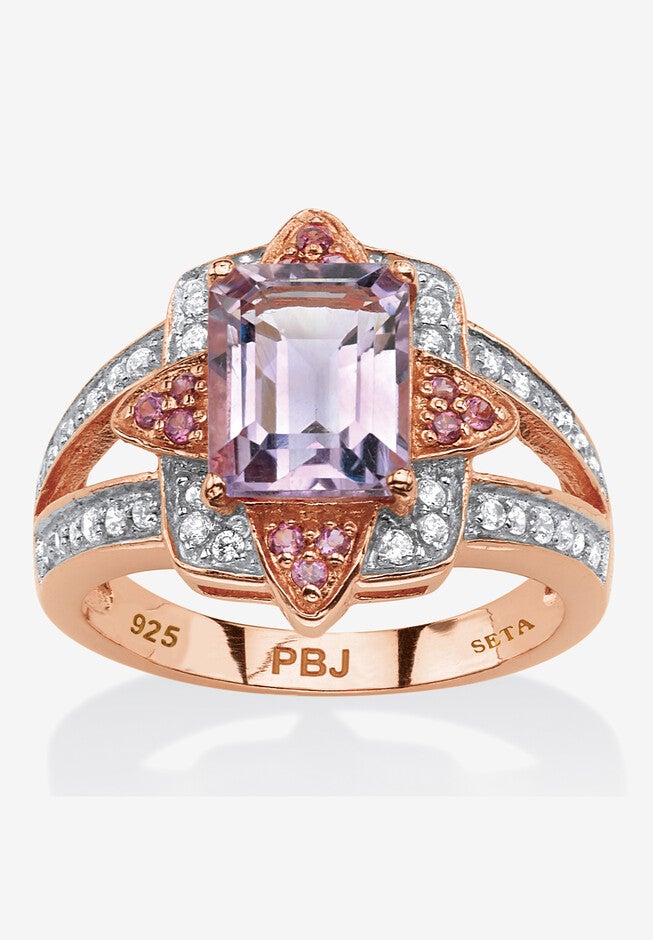2.93 Tcw Genuine Amethyst 18K Rose Gold-Plated Sterling Silver Ring, PURPLE, hi-res image number 0