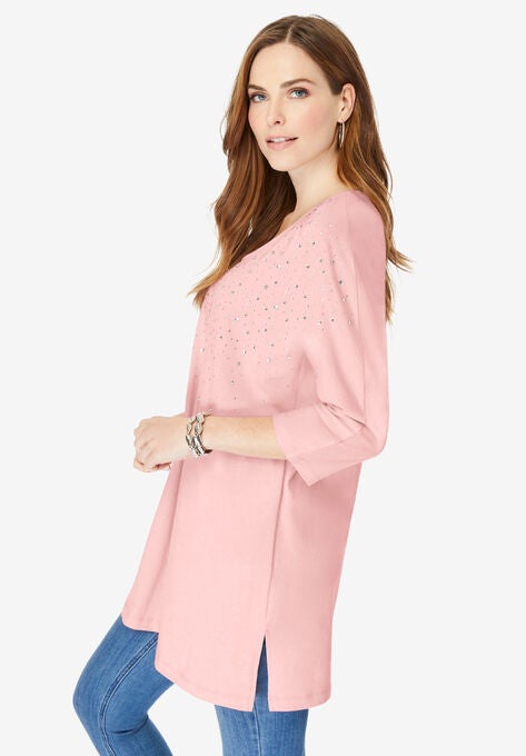 Three-Quarter Sleeve Embellished Tunic, , alternate image number null