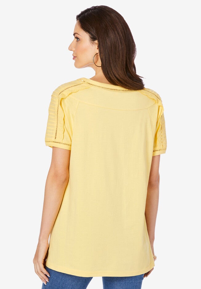 Eyelet Raglan-Sleeve Tee, , on-hover image number null