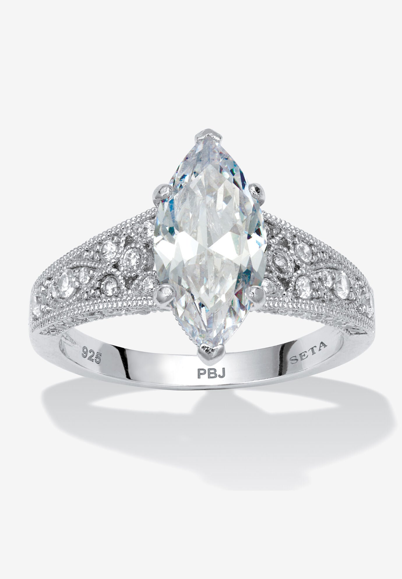 3.23 Tcw Cubic Zirconia Platinum-Plated Sterling Silver Engagement Ring, SILVER, hi-res image number 0