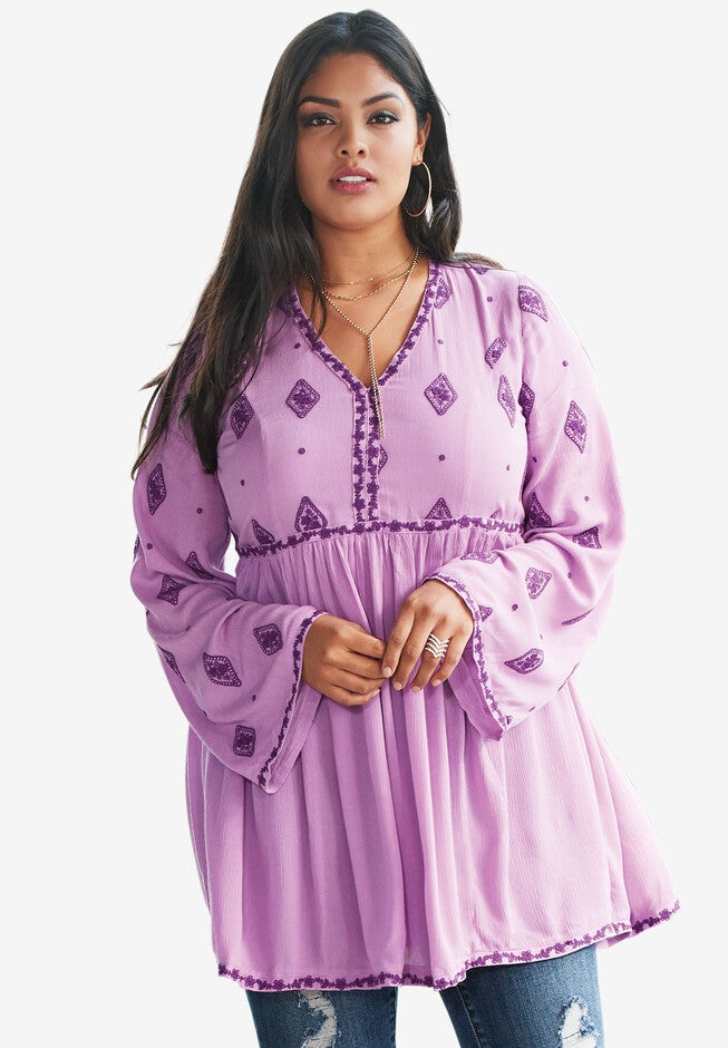 Embroidered Crinkle Tunic, NO COLOR, hi-res image number 0