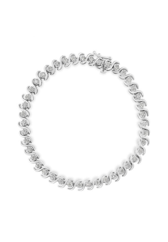 Sterling Silver Round Miracleset Diamond Tennis Bracelet, WHITE, hi-res image number null