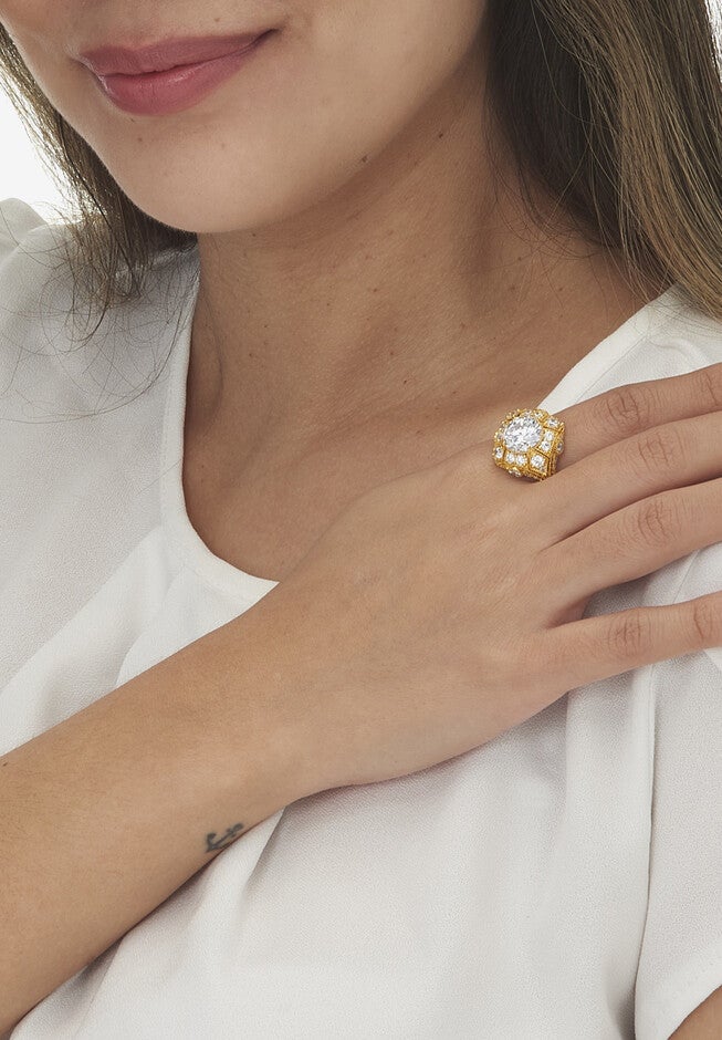 5.50 Tcw Round Cubic Zirconia Yellow Gold-Plated Cluster Ring, , alternate image number null