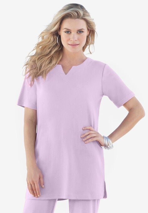 Notch-Neck Soft Knit Tunic, PALE LAVENDER, hi-res image number null