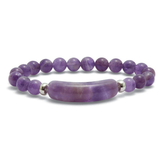 47.5 TCW Genuine Amethyst Silvertone Beaded Bracelet 7-inch Length, PURPLE, hi-res image number null