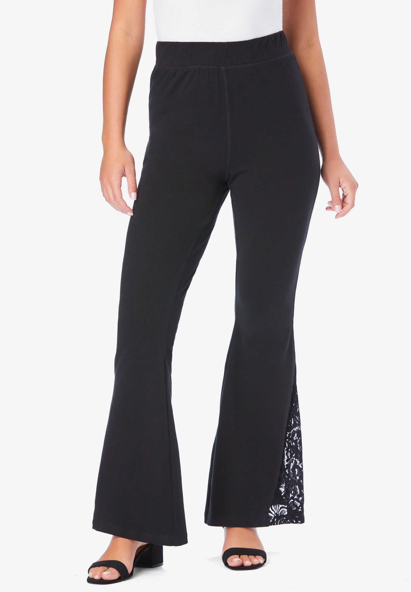 Lace-Inset Essential Stretch Yoga Pant, BLACK, hi-res image number 0