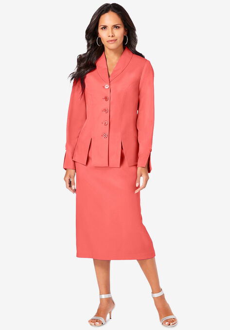 Two-Piece Skirt Suit with Shawl-Collar Jacket, SUNSET CORAL, hi-res image number null