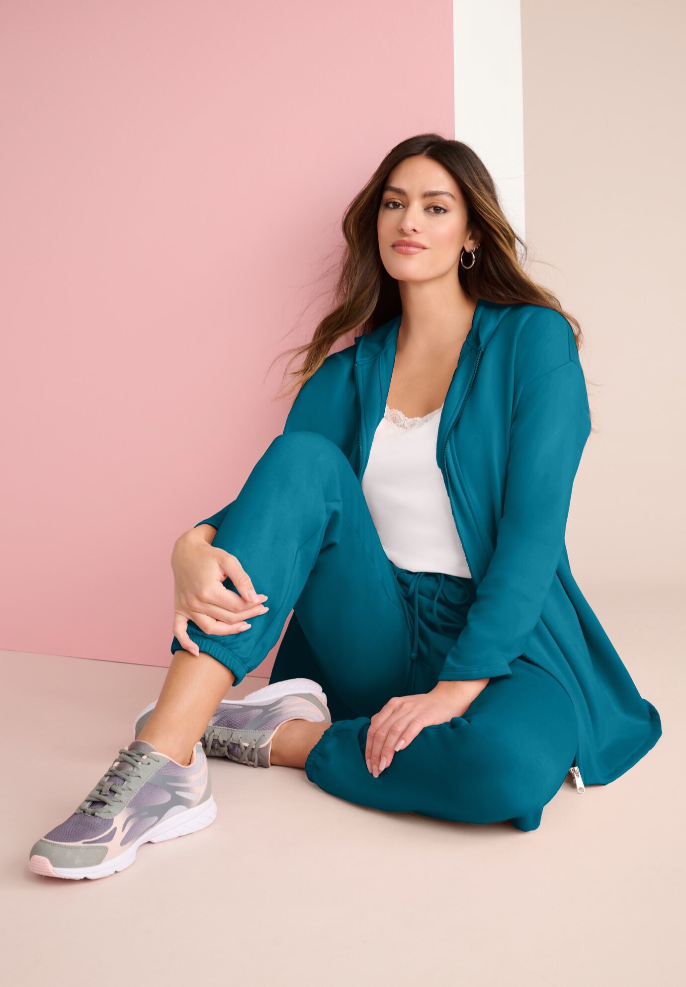 Comfort+ Fleece Slim Leg Jogger, DEEP TEAL, on-hover image number 1