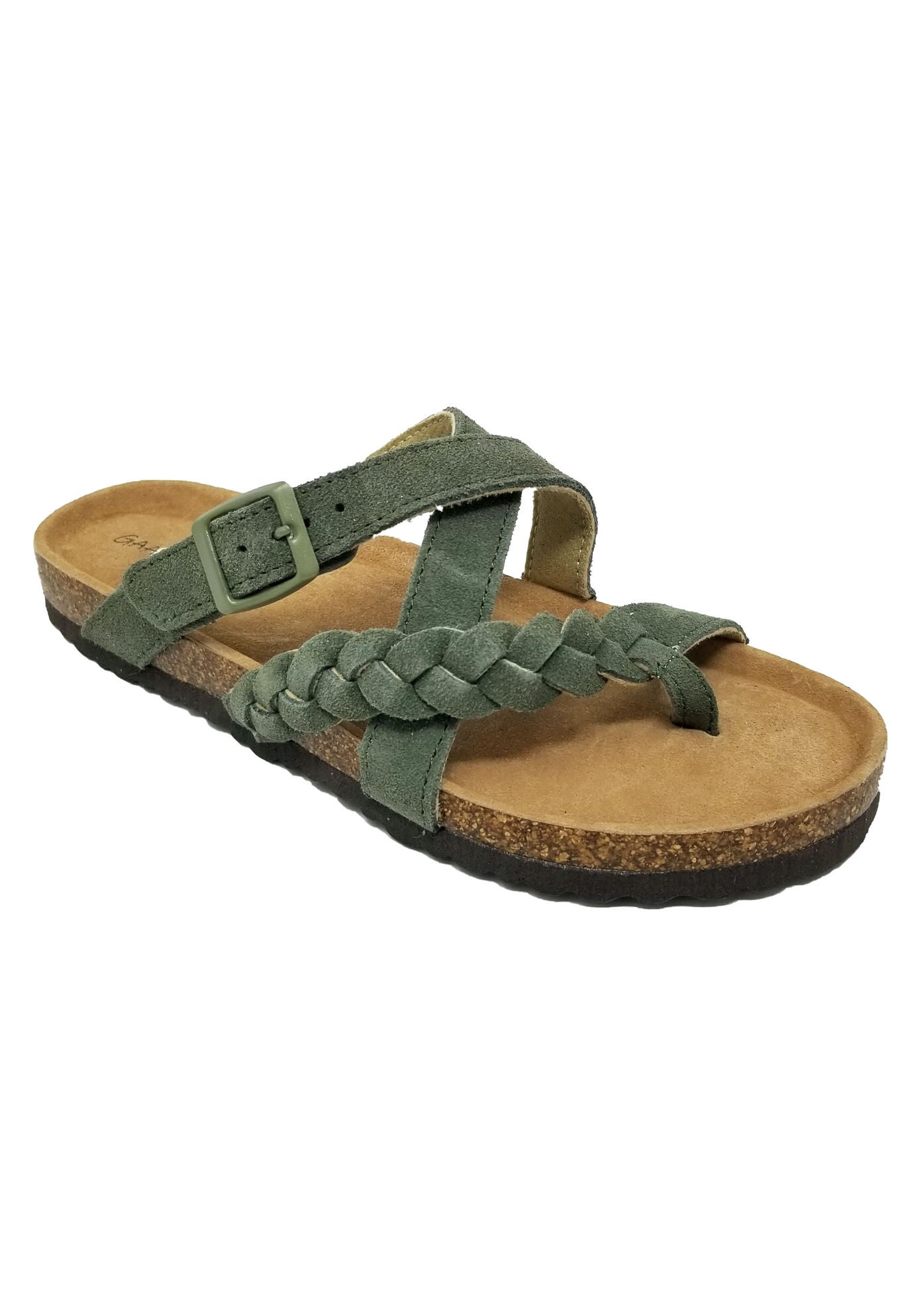 Suede Leather Braided Criss Cross Footbed Sandal, OLIVE, hi-res image number 0