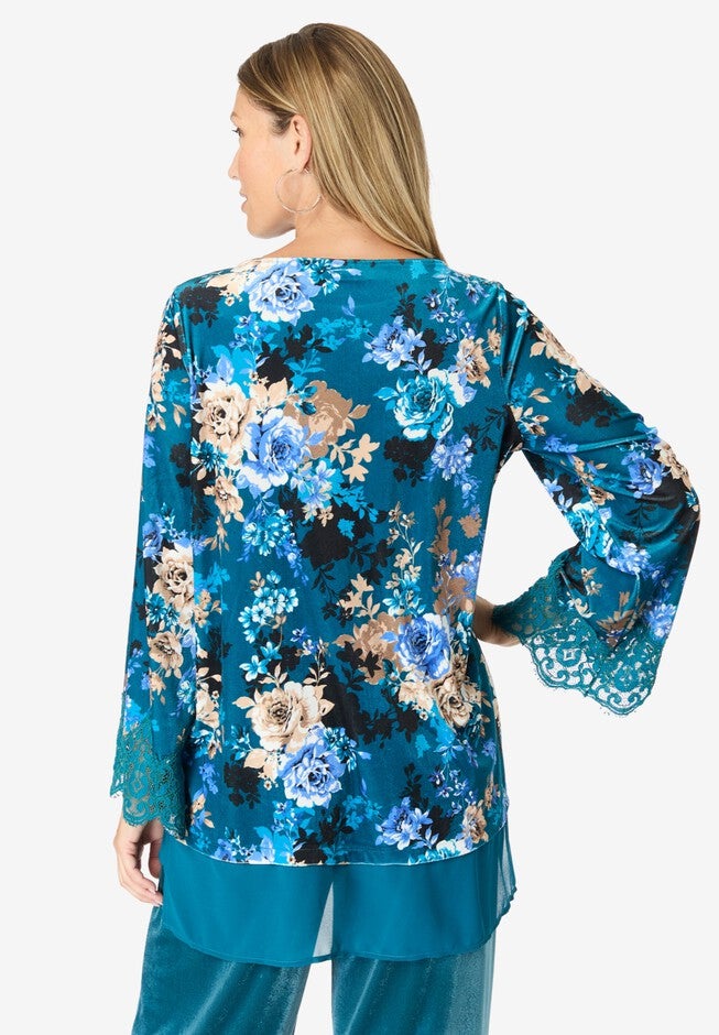 Lace-Trim Velour Tunic, , on-hover image number null