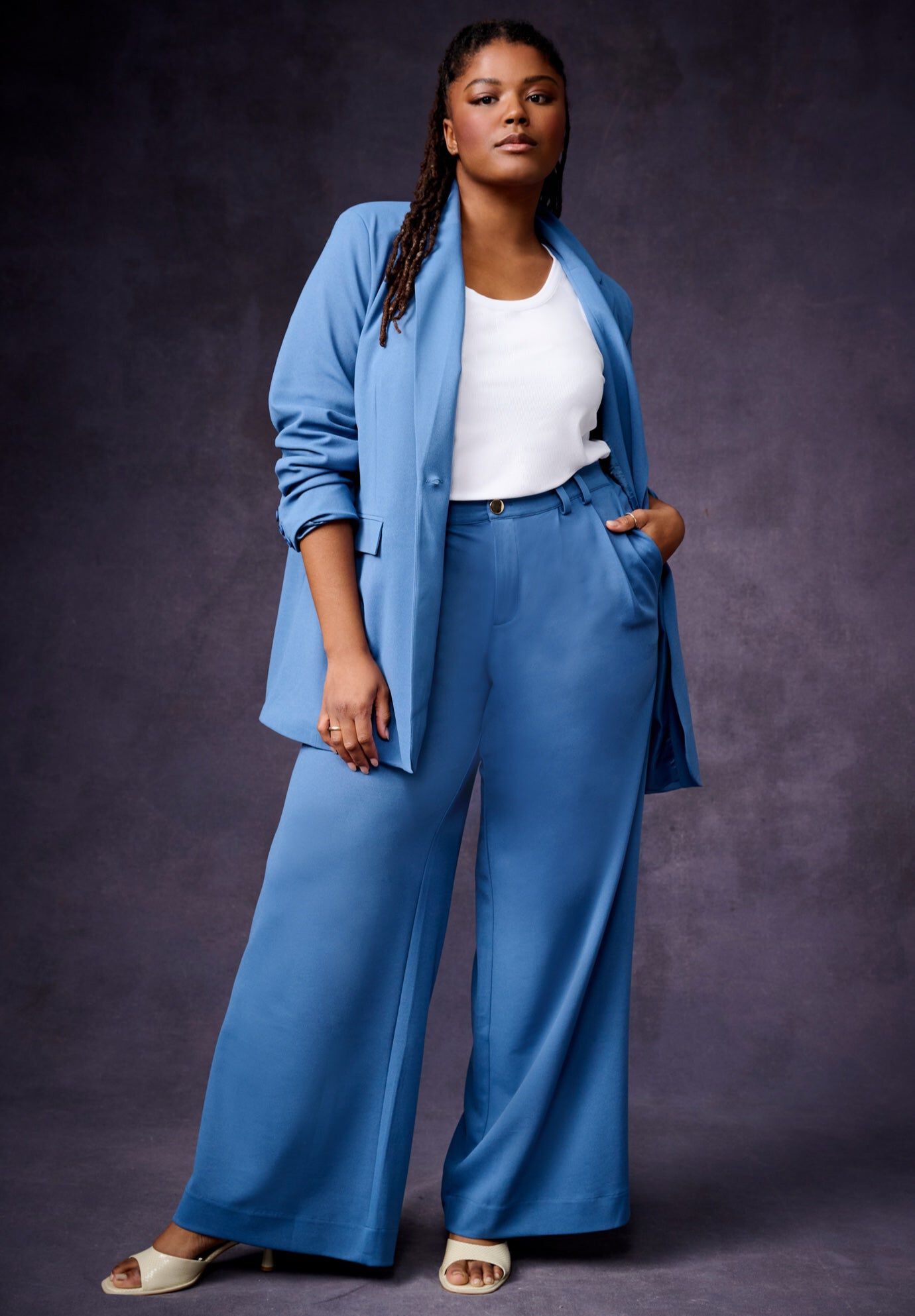 Pleated Wide-Leg Trousers, GRAY BLUE, hi-res image number 0
