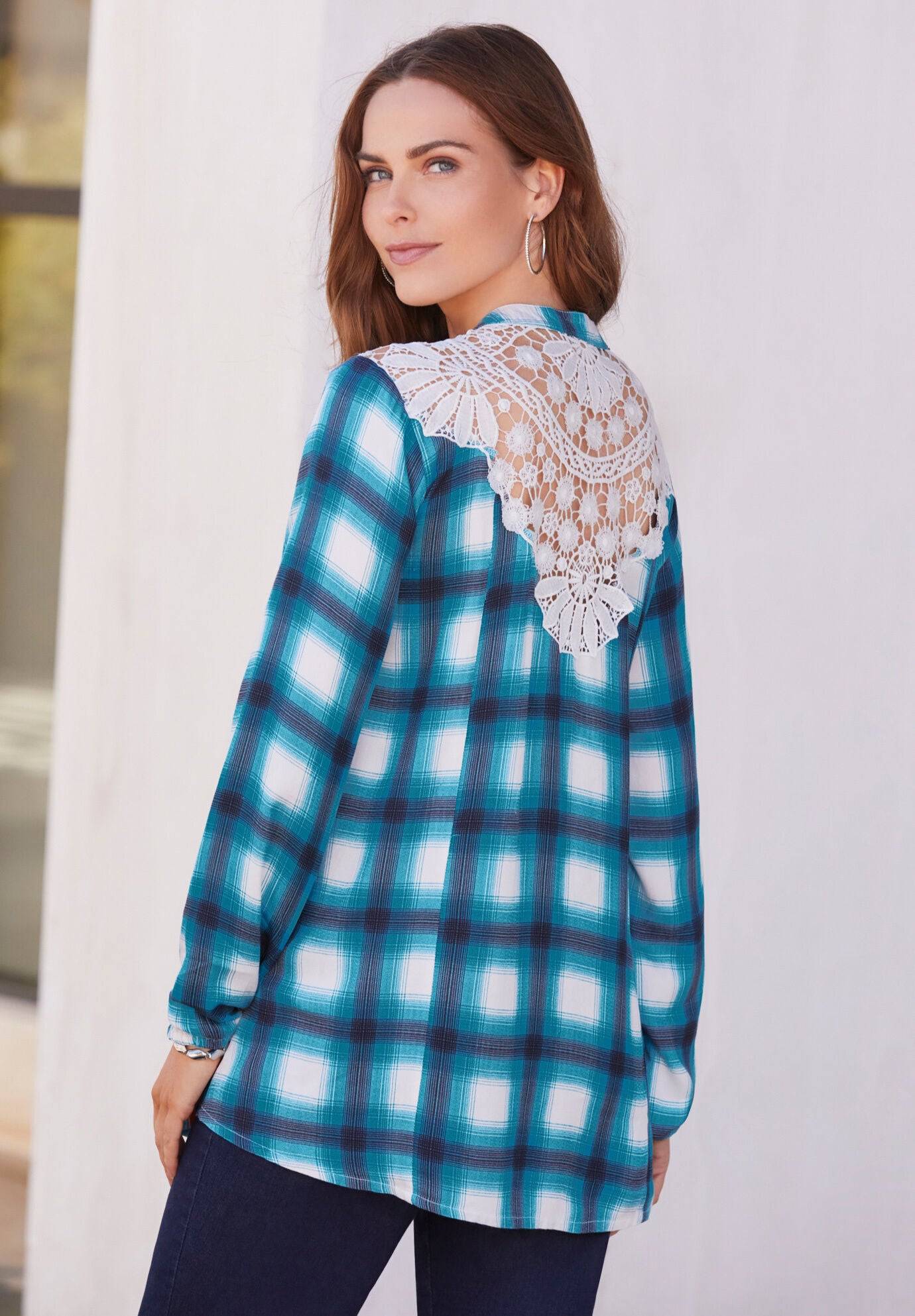 Lace-Back Plaid Big Shirt, , alternate image number 4