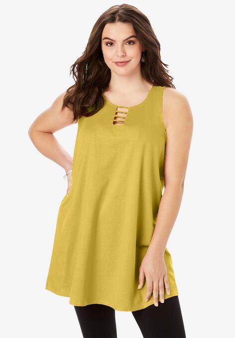 Sleeveless Lattice Ultimate Tunic, LEMON MIST, hi-res image number null