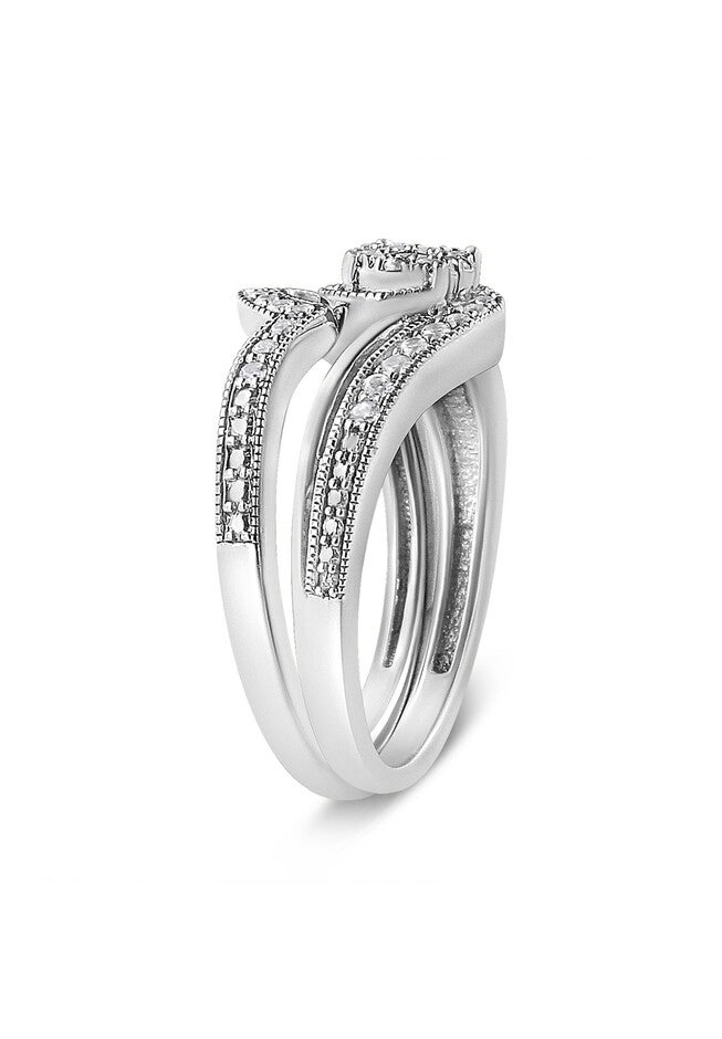 Silver 1/3Ct Cttw Multi-Diamond Bypass Vintage-Style Bridal Set, , alternate image number 2