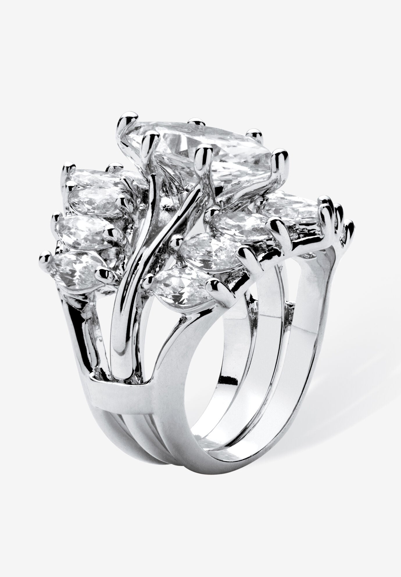 5.98 Tcw Marquise-Cut Cubic Zirconia Jacket Bridal Set In Silvertone, , on-hover image number 1