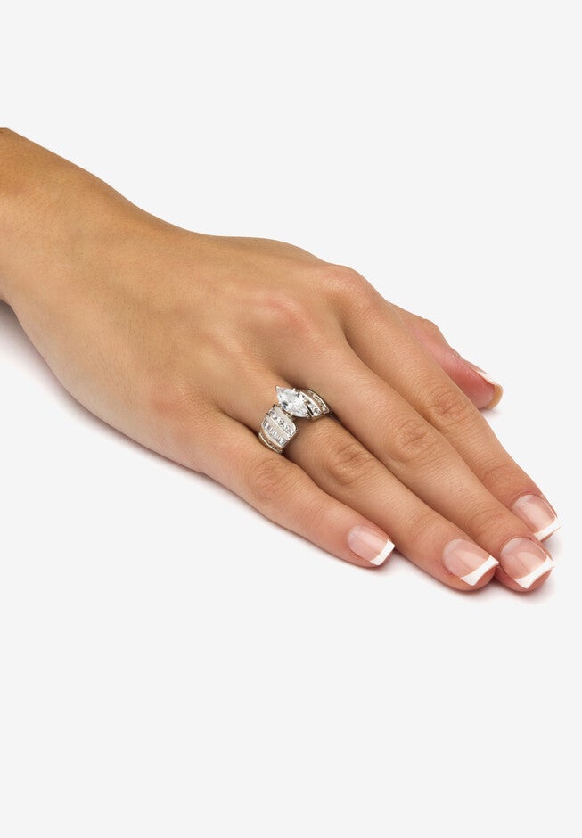 Platinum over Silver Marquise Cut Engagement Ring, , alternate image number null