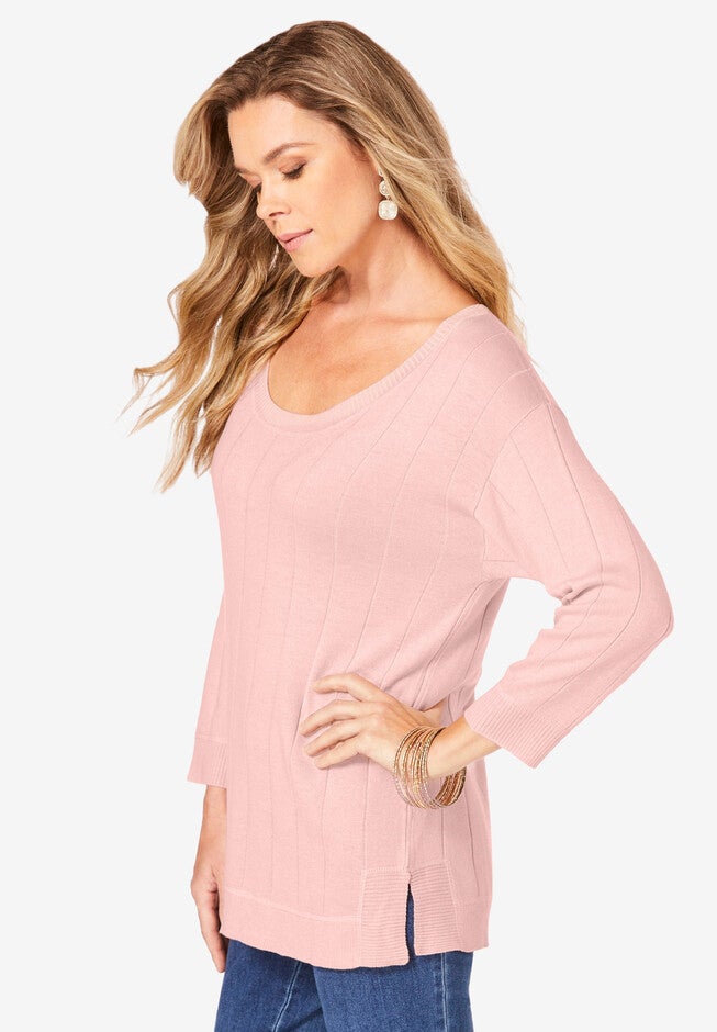 Fine Gauge Drop Needle Ballet Neck Sweater, , alternate image number null
