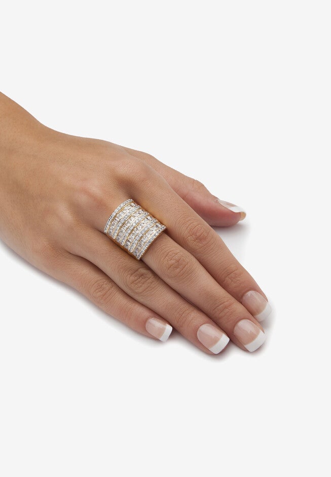 6.26 Tcw Baguette And Round Cubic Zirconia Gold-Plated Channel Ring, , alternate image number null