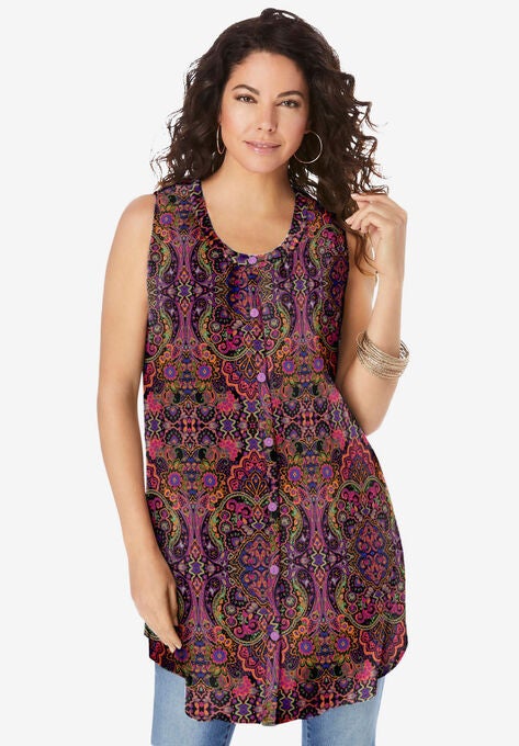 Sleeveless Angelina Tunic, MULTI MIRRORED MEDALLION, hi-res image number null