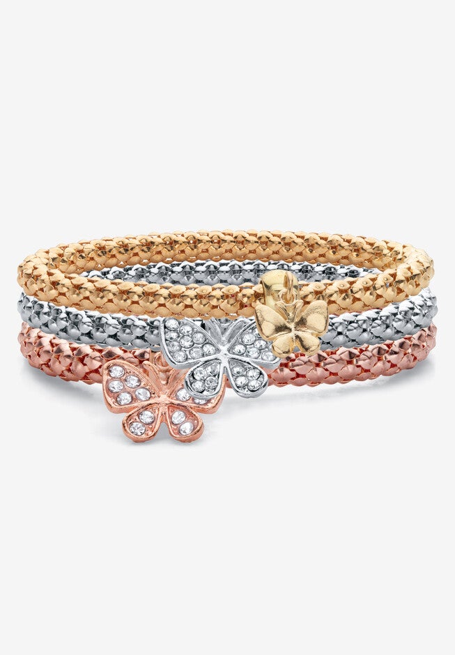 Rose Gold-Plated Butterfly Charm Stretch Bracelet Set, CRYSTAL, hi-res image number 0