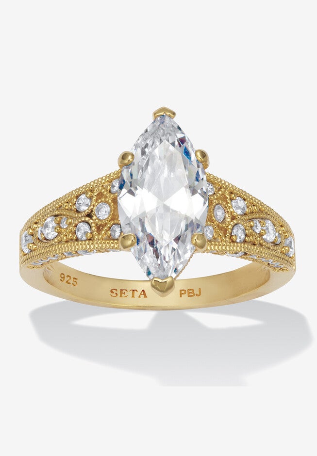 3.23 Tcw Marquise Cubic Zirconia Gold-Plated Sterling Silver Engagement Ring, GOLD, hi-res image number null