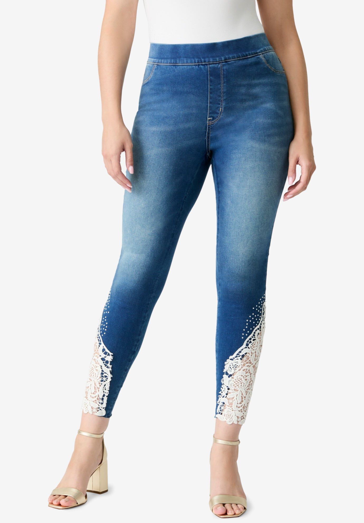 Plus Size 360&deg; Stretch Lace Applique Jean