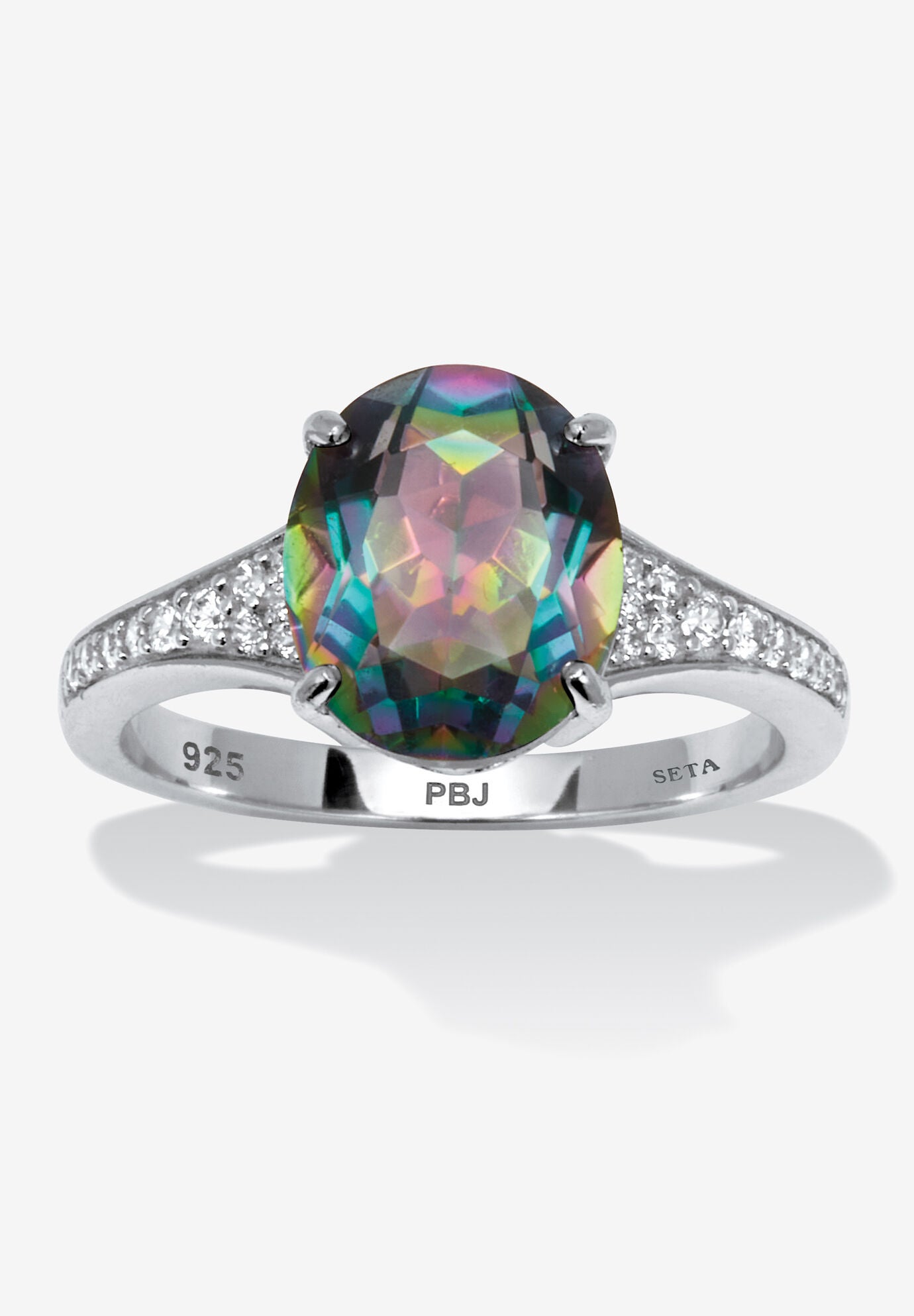 4.70 Tcw Oval Cut Genuine Mystic Fire Topaz And Cz Sterling Silver Ring, TOPAZ, hi-res image number 0