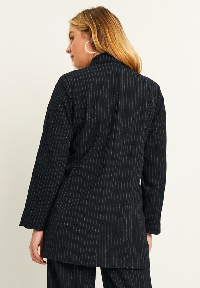 Metallic Pinstripe Double-Breasted Blazer, , on-hover image number 1
