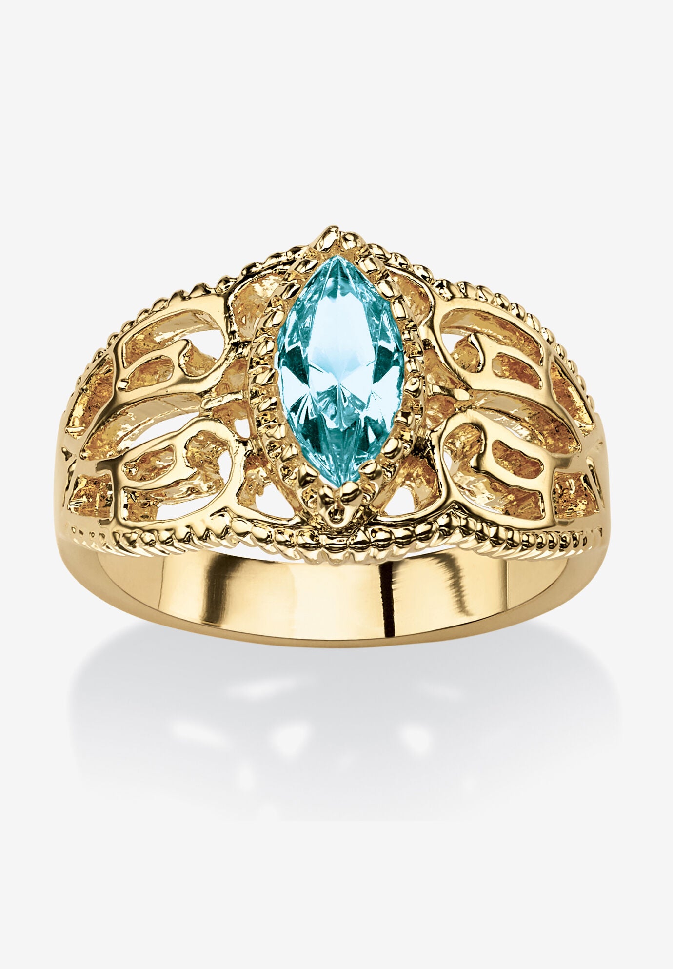 Simulated Birthstone Gold-Plated Filigree Ring, DECEMBER, hi-res image number 0