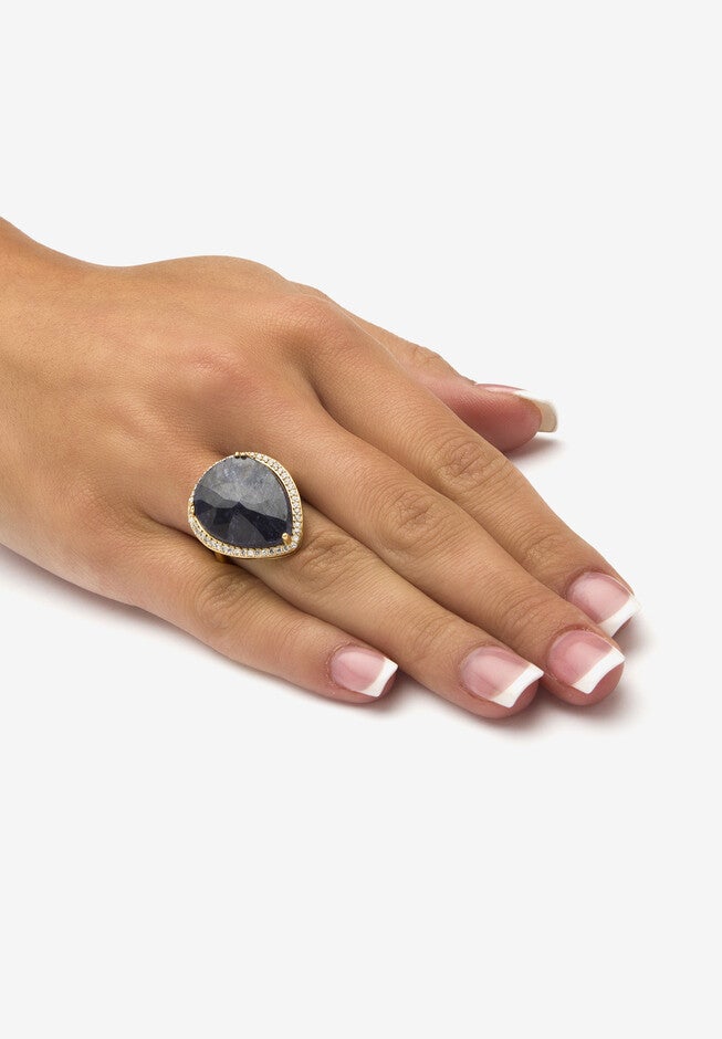18K Gold Over Sterling Silver Sapphire And Cubic Zirconia Ring, , alternate image number null
