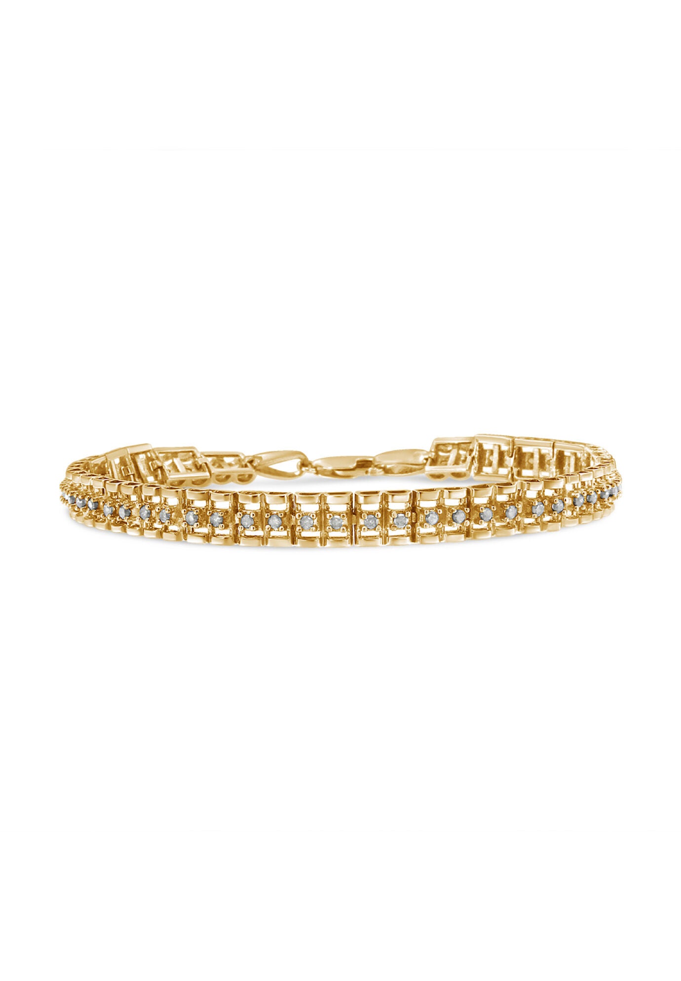 Yellow Gold Plated Sterling Silver 2.0 Cttw Diamond Doublelink Tennis Bracelet, YELLOW GOLD, hi-res image number 0