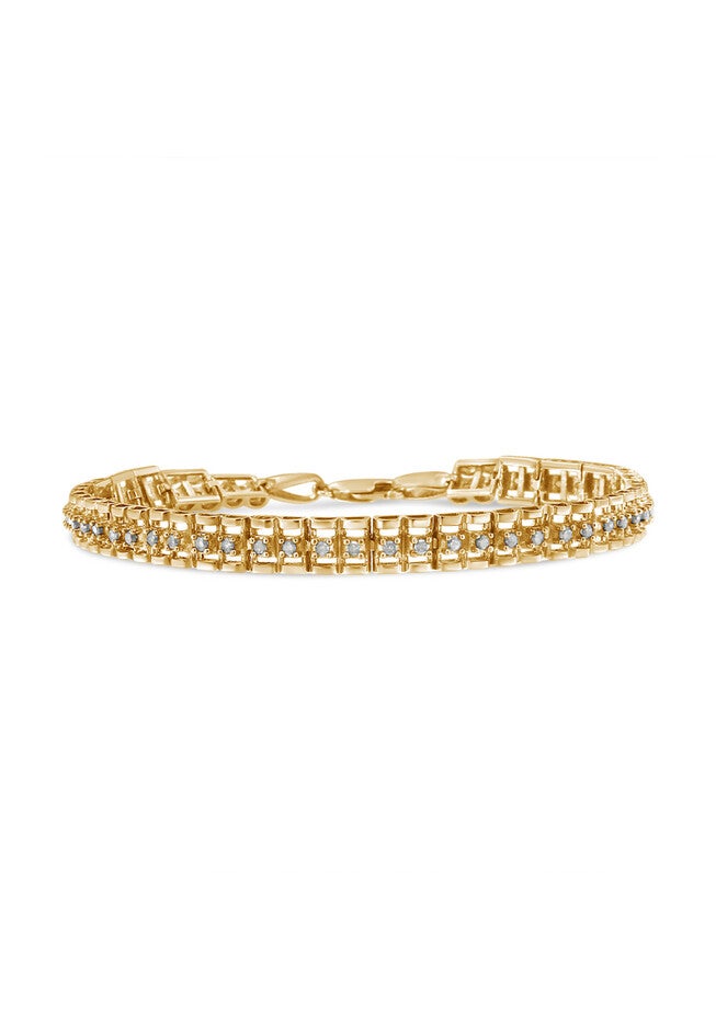 Yellow Gold Plated Sterling Silver 2.0 Cttw Diamond Doublelink Tennis Bracelet, YELLOW GOLD, hi-res image number 0