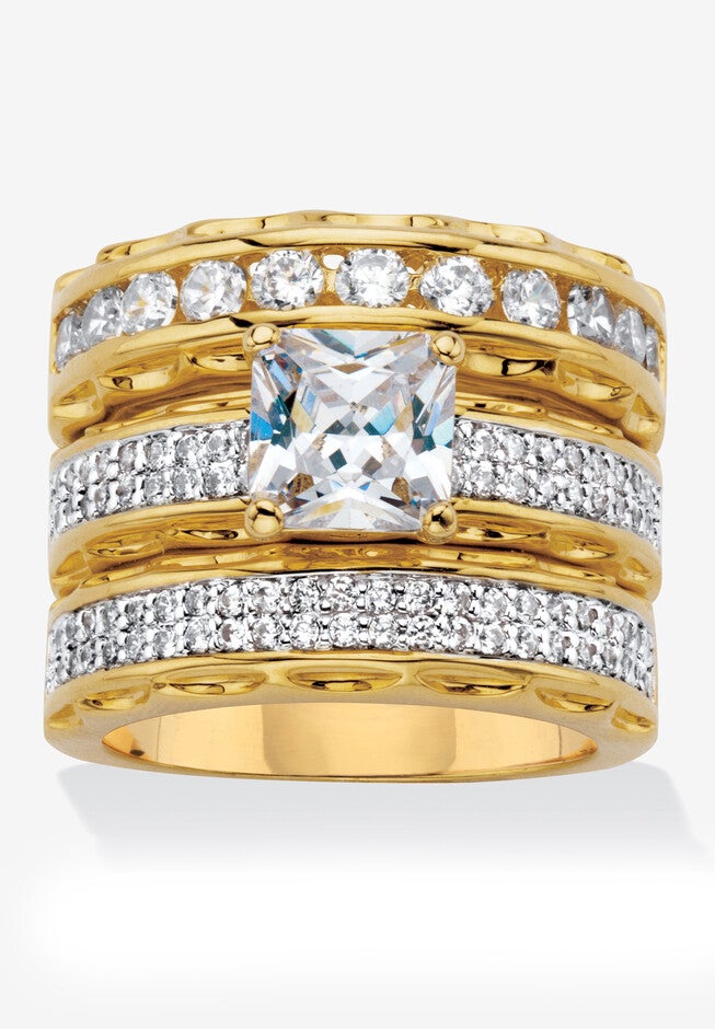 Gold-Plated Bridal Ring Set Cubic Zirconia (3 1/10 Cttw Tdw), CUBIC ZIRCONIA, hi-res image number null