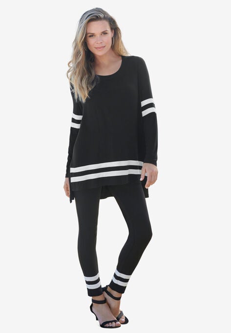 Mesh Colorblock Lounge Set, BLACK WHITE, hi-res image number null