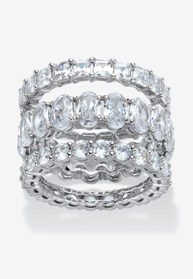 Platinum Plated 3-Piece Stackable Engagement Ring, CUBIC ZIRCONIA, hi-res image number null