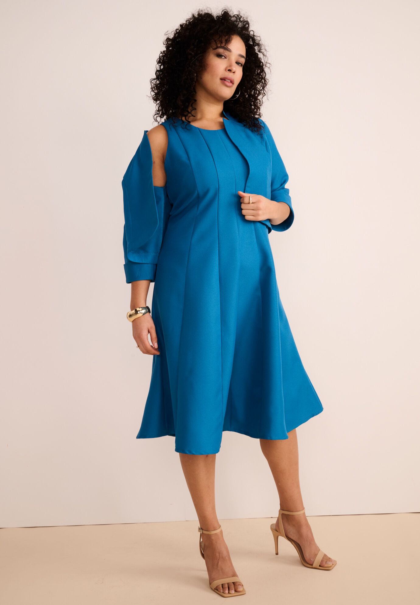 Plus Size Elbow Sleeve Fit-and-Flare Dress with Bolero Jacket &ndash; 2-Piece Suit, , alternate image number 3