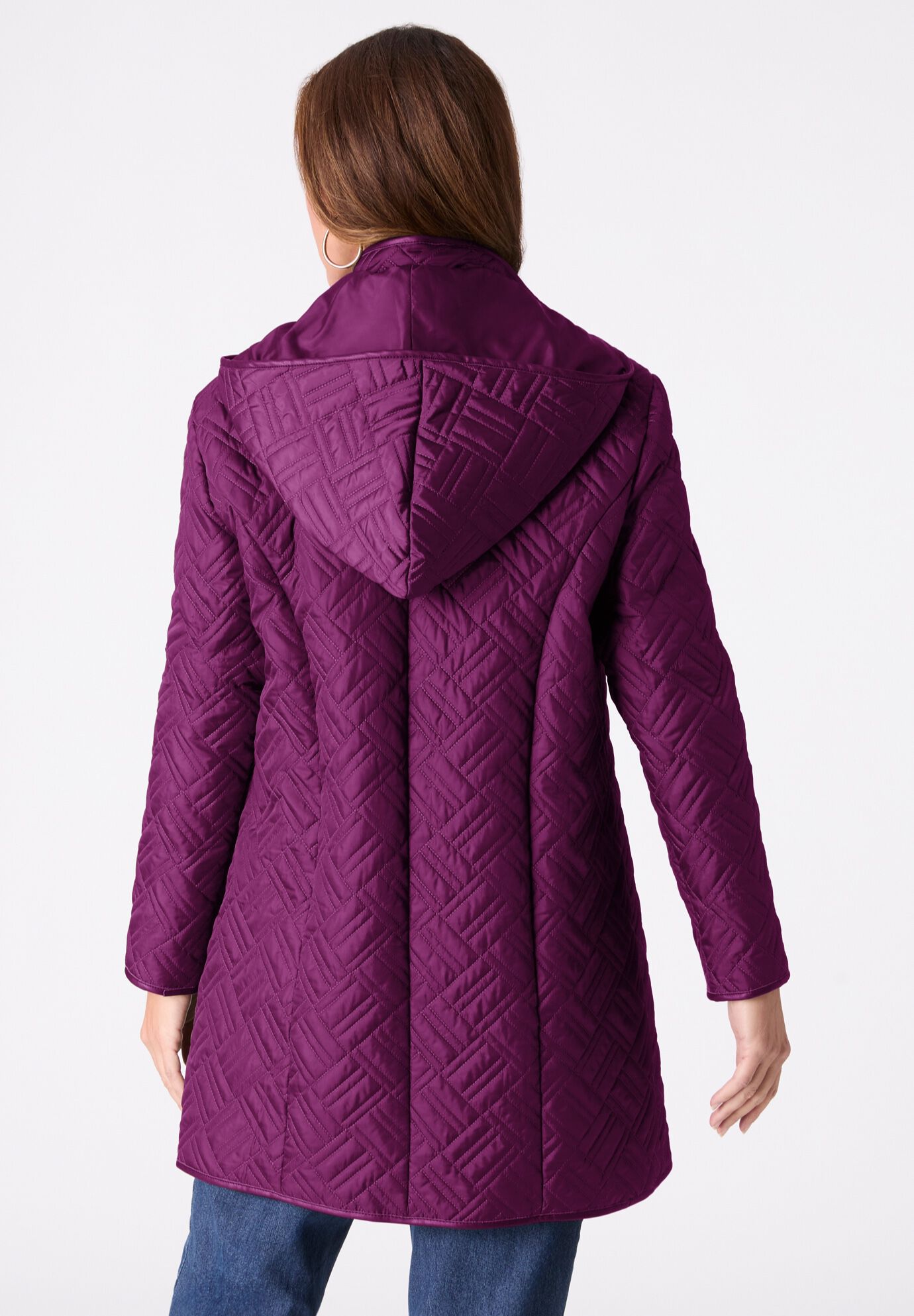 Plus Size Leather Trim Quilted Jacket, DARK BERRY, alternate image number 2