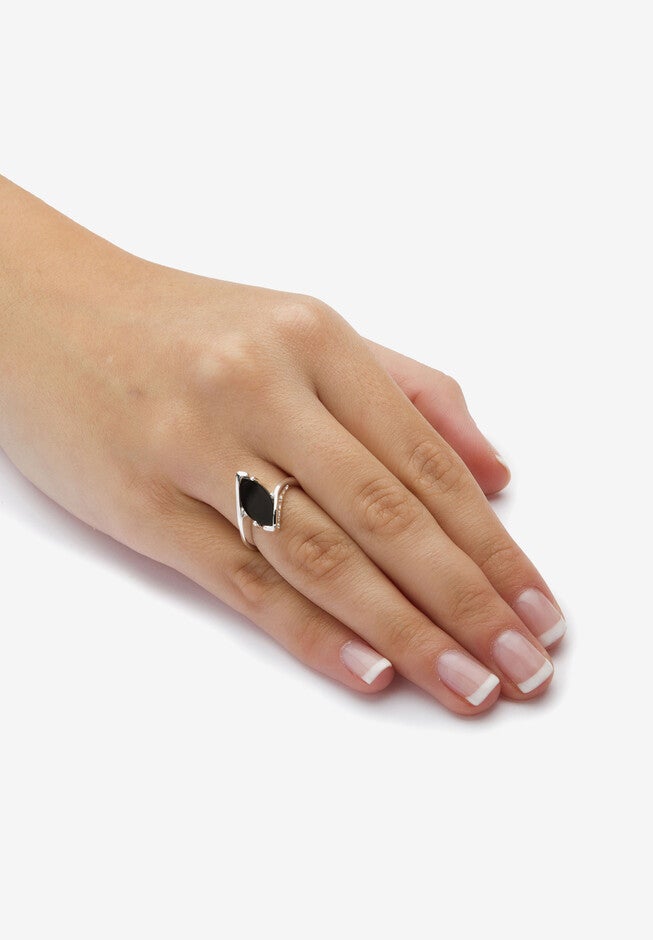 Marquise-Shaped Genuine Onyx .925 Sterling Silver Classic Ring, , alternate image number 2