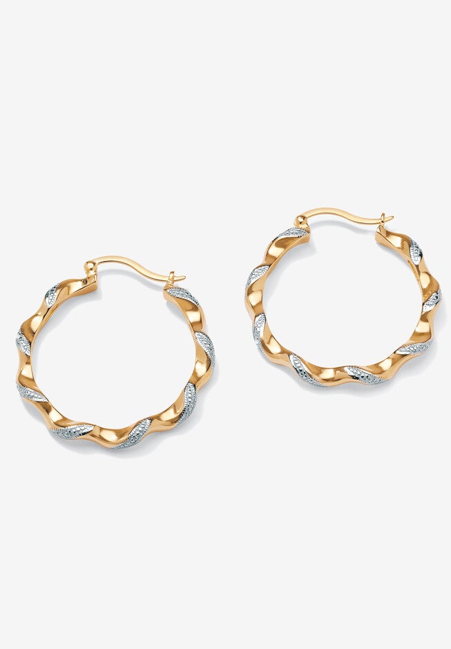 Diamond Accent Yellow Gold-Plated Twisted Hoop Earrings (39Mm), GOLD, hi-res image number 0