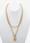 Paperclip Necklace Set Gold Ion-Plated Stainless Steel With Coin Pendant, , alternate image number null