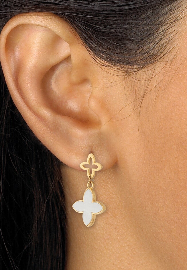 Genuine Mother Of Pearl Gold Ion-Plated Stainless Steel Clover Jewelry Set, , alternate image number 4