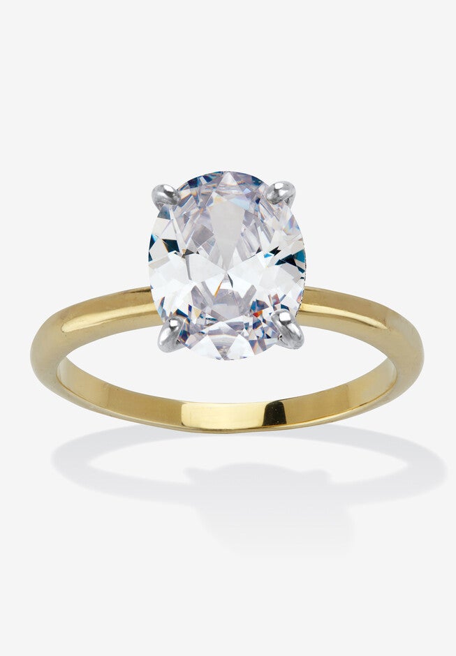 2.54 Tcw Cubic Zirconia 18K Gold-Plated Oval Solitaire Engagement Ring, GOLD, hi-res image number 0