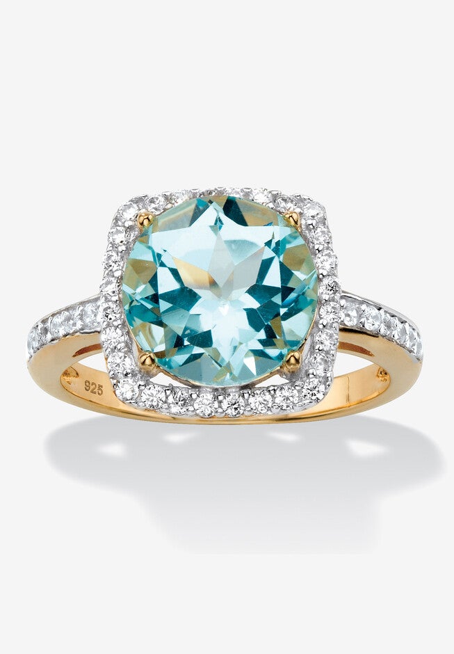 14K Yellow Gold Over Silver Genuine Blue Topaz And Round Cz Ring, GOLD, hi-res image number 0